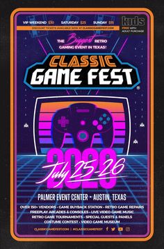 an old school video game festival poster with the words classic game fest written on it