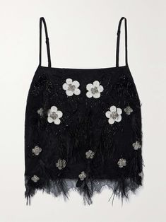 Embellished Tank Top, Chic Sleeveless Feathered Top, Spring Sleeveless Tops With Feather Trim, Sleeveless Feather Trim Tops For Spring, Sleeveless Tops With Feather Trim For Spring, Summer Evening Tops With Feather Trim, Sleeveless Feather Trim Party Tops, Evening Tops With Feather Trim For Summer, Chic Embellished Tank Top