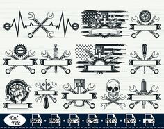 a set of skull and crossbones with different designs on them, including an american flag