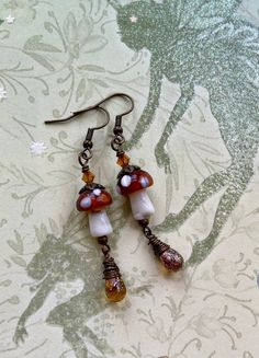 Cottagecore Earrings Diy, Glass Mushroom Earrings, Diy Cottagecore Jewelry, Diy Mushroom Jewelry, Cottagecore Jewelry Aesthetic, Whimsical Jewelry Diy, Goblincore Earrings, Mushroom Gift Ideas, Mushroom Earings