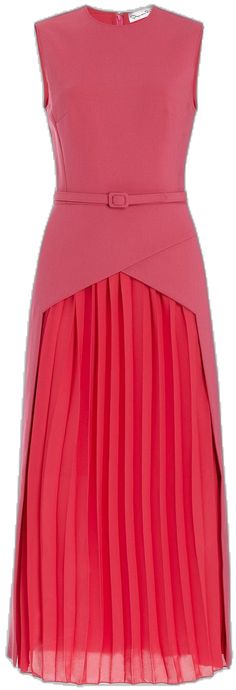 Pleated Skirt Stretch Dress - Geranium CLOTHINGDRESSCASUAL OSCAR DE LA RENTA Chic Cocktail Dress With Box Pleats, Fitted Box Pleat Pleated Dress For Cocktail, Fitted Pleated Dress With Box Pleat For Cocktail, Fitted Box Pleat Cocktail Dress, Fitted Cocktail Dress With Box Pleat, Elegant Pink Pleated Skirt, Fitted Midi Pleated Skirt With Accordion Pleats, Fitted Pleated Dress With Box Pleat For Spring, Fitted Box Pleat Pleated Skirt For Evening