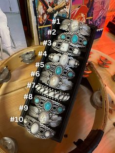 Boho Cuff Bracelets Silver, Turquoise, White Buffalo Numbered In Order Top To Bottom OSFM Cuff Bracelets Silver, Boho Cuff Bracelet, You're So Golden, Turquoise Decor, Boho Cuff, Kids Graphics, Bracelets Silver, Wild Rag, Golden Jewelry