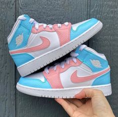 Hand Painted Jordan 1 Customs  All sizes available Message me with any other designs you'd like me to do  (Price including shoes and box - shoes are authentic) - Returns are not accepted, please double check your sizes in advance Jordan 1 Custom, Air Jordan Blue, Cute Jordans, Custom Air Jordan, Custom Jordans, Jordan Blue, Preppy Shoes, Pretty Shoes Sneakers, All Nike Shoes