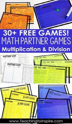 printable math games for students to practice addition and division with the help of their teacher