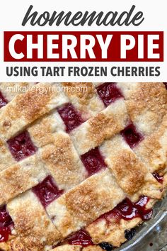 This homemade cherry pie recipe can easily be made dairy-free. And the crust made with coconut oil is perfectly light and flaky. It’s worth every bit of effort to make this delightfully tart pie from scratch. See the allergy friendly recipe at Milk Allergy Mom Cherry Pie Easy, Tart Cherry Pie, Homemade Cherry Pie, Tart Pie, Homemade Cherry Pies, Cherry Pie Recipe