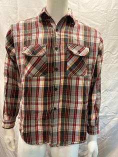 Vintage Five Brother Plaid Heavy Flannel * as is - vintage Retro Cotton Flannel Shirt For Fall, Vintage Cotton Shirt For Winter, Retro Cotton Flannel Shirt For Winter, Vintage Plaid Shirt With Pockets, Vintage Flannel Top With Button Closure, Vintage Plaid Cotton Flannel Shirt, Vintage Flannel Button-up Shirt With Pockets, Vintage Button-up Flannel Shirt With Pockets, Vintage Plaid Flannel Shirt With Pockets