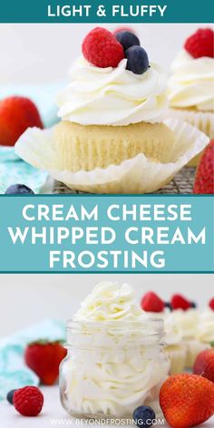 cream cheese whipped cream frosting with fresh berries on top