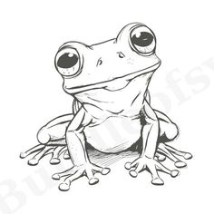 a drawing of a frog with big eyes