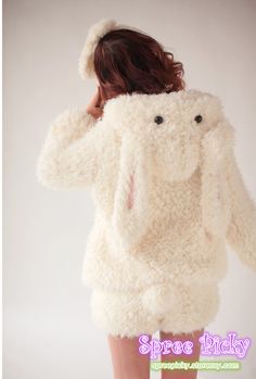 {free ship}Kawaii Rabbit Long Ears Fluff Coat High Quality -COAT only SP130089 · SpreePicky · Online Store Powered by Storenvy Playful Long Sleeve Outerwear For Loungewear, Fluffy Clothes, Bunny Ear Hoodie, Kawaii Rabbit, Japanese Korean Fashion, Kawaii Clothing, Cute Sleepwear, Kawaii Bunny, Mori Girl