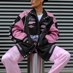 Racing Jackets, Racing Jacket, Motorcycle Style, Retro Print, Pink Jacket, Pop Punk, Print Jacket, Sports Jacket, Moto Jacket