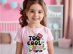 Get your kids ready for the new school year with the "Too Cool for School" Tshirt! This fun and stylish shirt is perfect for the first day of school, featuring a cool design for kindergarten students and kids who love to stand out. 👉 Unisex T-shirt - 100% Airlume combed and ringspun cotton  - Soft cotton and quality print make users fall in love with it over and over again.  - These t-shirts have-ribbed knit collars to bolster shaping. - Printed and shipped from the USA CARE INSTRUCTIONS - Wash Fun Pink T-shirt For School Events, Playful Pink T-shirt For School, Back To School T-shirt With Heat Transfer Vinyl, Pink T-shirt With Name Print For School, Pink Short Sleeve T-shirt For School Events, School Spirit Tops For Daycare And Back To School, Fun T-shirt For Back To School, Fun Pink T-shirt For End Of School Year, Daycare Tops For Back To School With School Spirit