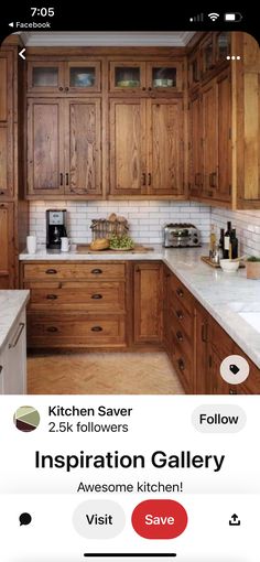 a kitchen with wooden cabinets in the middle and an instagram page below that reads, wood cabinets in the kitchen making a comeback