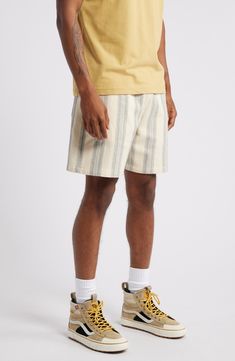 A waffle knit and bold stripes bring rich texture and dimension to these cotton shorts styled in a relaxed fit with an elastic waist for lasting comfort. 7 1/2" inseam; 27" leg opening; 14" front rise; 15" back rise (size Medium) Elastic waist Front slant pockets 100% cotton Machine wash, tumble dry Imported Cotton Relaxed Fit Shorts With Vertical Stripes, Relaxed Fit Striped Shorts With Elastic Waistband, Casual Relaxed Fit Shorts With Vertical Stripes, Casual Cotton Shorts With Vertical Stripes, Casual Cotton Vertical Stripes Shorts, Cotton Bottoms With Vertical Stripes, Cotton Bottoms With Vertical Stripes, Short, Short Cotton Bottoms With Vertical Stripes, Casual Striped Relaxed Fit Shorts