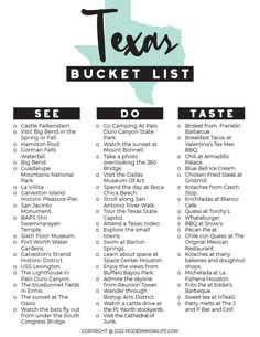 the texas bucket list is shown in black and white