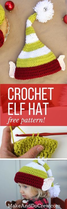 the crochet elf hat is made with yarn