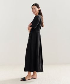 Day Dress BlackIn soft linen with a lived-in feel, the Day Dress brings a vintage-inspired refinement to your most casual days.100% linen.Made in China. Short Sleeve Linen Maxi Dress For Daywear, Relaxed Linen Midi Dress For Daywear, Relaxed Fit Linen Midi Dress For Casual Wear, Relaxed Fit Linen Midi Dress, Elegant Linen Midi Dress With Relaxed Fit, Chic Linen Dress For Daywear, Elegant Relaxed Fit Linen Midi Dress, Relaxed Fit Midi Linen Dress For Daywear, Ladies Day Dresses