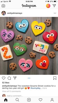 cookies decorated like sesame street characters are displayed on instagram for valentine's day