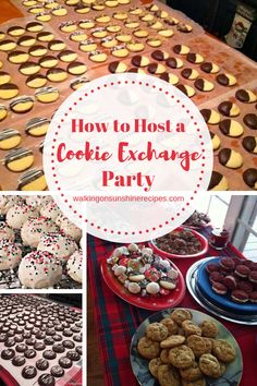 how to host a cookie exchange party with lots of cookies and desserts on the table