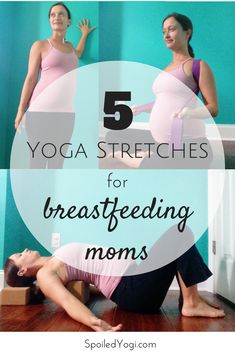 pregnant women doing yoga stretches for breastfeeding moms