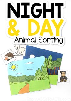 an animal sorting game for kids to play on the night and day with their pictures