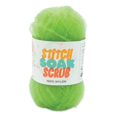 a green ball of yarn with the words stitch soak scrob on it