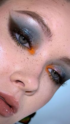 Blue And Orange Eye Makeup, Blue Star Makeup, Color Smokey Eye, Editorial Makeup Looks, Rain Makeup, Editorial Make-up, Artsy Makeup, Funky Makeup