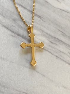 "This cross takes inspiration from beautiful Celtic knots and creates an elegant and modern blend of nature and luxury. Premium Sterling Silver Chain Included: Includes our signature sterling silver 925 chain that is offered in 16\", 18\", 20\", or 24\". Pendant Length: 26 mm Pendant Width: 20 mm Free Shipping & Returns on All Orders Materials & Crafting: 18K Gold Vermeil: Solid sterling silver (highest quality and purity of silver used for fine jewelry) coated with a thick layer of 18K Luxury White Gold Cross Necklace, Luxury Cross Jewelry With Adjustable Chain, Luxury Cross Pendant Jewelry With Adjustable Chain, Cross Pendant Necklace With Cable Chain As Gift, Luxury Cross Necklace For Formal Occasions, Luxury Formal Cross Necklace, Elegant Tarnish Resistant Crucifix Cross Necklace, Elegant Tarnish-resistant Crucifix Cross Necklace, Luxury Cross Pendant Necklace