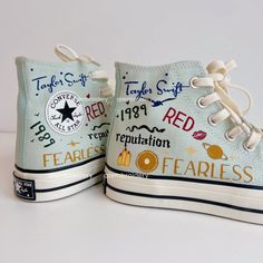 Personalize Taylor Swift Shoes, Swifties Converse Chuck 1970 High Top, - QT Embroidery Drawing On Converse, Custom Painted Converse, Taylor Swift Shoes, Red Chucks, 1989 Taylor's Version, Painted Converse, Embroidered Converse, Taylor Swift Birthday, High Neck Designs