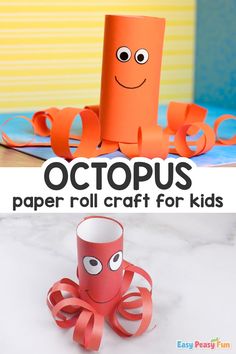 an octopus paper roll craft for kids with the title octopus on top and below it