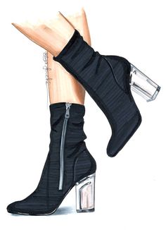 a drawing of a woman's legs wearing high heeled boots with zippers