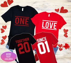 "Matching couple together since shirts - anniversary shirts- mr and mrs shirts -married since shirts- matching couple shirts valentines ABOUT THE SHIRTS PLEASE NOTE: This listing is only FOR ONE SHIRT, to make it a set please purchase accordingly YOU MUST ADD TO CART TWICE | Pick your size in a design and add to cart. Then repeat for the other shirt. Brand varies based on availability- Bella Canvas, Next Level, or Gildan Soft Style. All high quality and soft t-shirts. T-shirted printed in the US Graphic Print Top For Valentine's Day Anniversary, Short Sleeve Tops For Valentine's Day Anniversary, Mr And Mrs Shirts, Mrs Shirts, Anniversary Shirts, Couple Together, Funny Couple Shirts, Matching Couple Gifts, Pregnancy Reveal Shirt