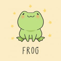 a green frog sitting on top of the word frog