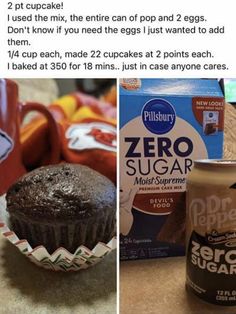 the recipe for chocolate cupcakes is shown in three different pictures, including one with zero sugar