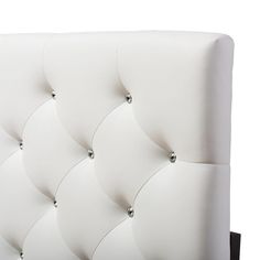 Baxton Studio Viviana Modern and Contemporary White Faux Leather Upholstered Button-tufted Queen Size Headboard FredCo theFredCo Faux Leather Headboard, Contemporary Headboards, Full Size Headboard, Studio Bed, Queen Size Headboard, Leather Headboard, Crystal Buttons, Upholstered Panels, Baxton Studio