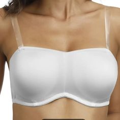 This Is A Soft Seamless Strapless Bandeau Bra Comfortable Knit Supportive Underwire Removable Pads For Everyday Elegance And Full Coverage. High Stretch White Sports Bra With Built-in Padding, White Underwire Nursing Bra With Built-in Support, White Sports Bra With Built-in Padding And 4-way Stretch, Strapless Micro-elastic Bra With Built-in Support, White Bra With Built-in Support And Micro-elastic Fit, Bandeau Bra, Strapless Bandeau, Everyday Elegance, Seamless Bra