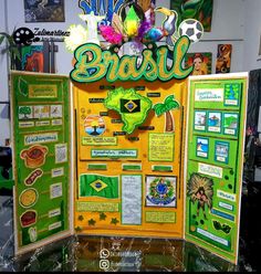 a bulletin board with the word brasil written on it and an image of a map