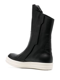 Rick Owens round-toe Leather Boots - Farfetch Black High-top Chelsea Boots With Rubber Sole, Calf Leather High-top Boots With Stitched Sole, High-top Calf Leather Boots With Stitched Sole, Calf Leather Boots With Rubber Sole And Flat Heel, Modern Low-top Boots With Leather Sole, Modern High-top Boots With Rubber Sole, Black Boots With Stitched Sole And Flat Heel, Black Low-top Calf Leather Boots, Low-top Leather Boots With Rubber Heel Cap