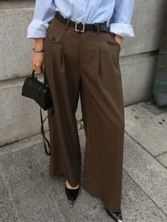 Women Casual & Office Solid Color Pocket Wide Leg Suit Pants Brown Casual   Woven Fabric Plain Wide Leg Non-Stretch All Women Clothing, size features are:Bust: ,Length: ,Sleeve Length: Wide Leg Suit Pants, Dressing Over 60, Office Wear Women, Fall Pants, Pants Brown, Women Office, Blazer Set, Casual Office, Womens Tights