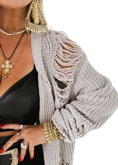 Pebby Forevee | Shredded Cardigan: distressed sweater, distressed cardigan, edgy style, edgy outfit, faux leather tank, cross necklace, gold jewelry, gold rings, red nail outfit, gold bracelets, statement jewelry, statement bracelet People Are Fake, T Zone, Concert Series, Moms Club, Keep It Real, In A World, Long Sleeve Sweatshirts, Mix Match, Sweaters & Cardigans