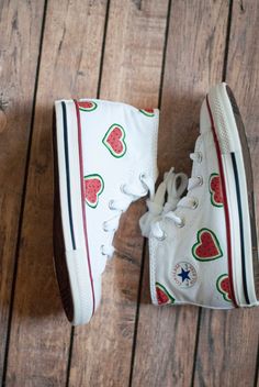 Watermelon Heart Converse Custom Painted Converse | Etsy Shoe Decorations Diy Converse, Cute High-top Summer Sneakers, Casual Sneakers With Heart Print And Round Toe, Cute High-top Sneakers For Summer, Casual Heart Print Sneakers With Round Toe, Playful Summer Sneakers With Rubber Sole, Playful Summer Lace-up Sneakers, Playful Lace-up Summer Sneakers, Painted Converse High Tops