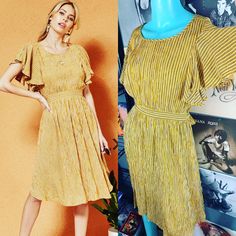 New Band Of Gypsies Yellow Ruffle Tie Striped Cotton Dress Size: Small Chest: 19 Inches Waist: 13-13.5 Length: 43 Inches Cute Adorable Girly Dress 100% Cotton Nwot Retail: $139 Summer Striped Pleated Dress, Retro Ruffle Dresses For Brunch, Vintage Ruffle Midi Dress For Brunch, Retro Ruffled Dresses For Brunch, Vintage Ruffled Midi Dress For Summer, Vintage Ruffled Midi Dress For Brunch, Vintage Midi Dress With Ruffles For Brunch, Retro Dresses With Ruffles For Brunch, Pleated Striped Dresses For Spring