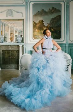 Autumn Wedding Dresses, Blue Wedding Gowns, Colored Wedding Dress, Ruffle Gown, Wedding Company, Blue Wedding Dresses, Blue Tulle, Urban Wedding, Muted Blue