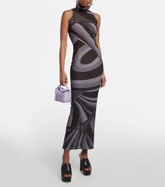 Iride Mesh Maxi Dress in Grey - Pucci | Mytheresa Sheer Mesh Bodycon Maxi Dress, Sheer Bodycon Mesh Maxi Dress, Chic Fitted Mesh Maxi Dress, Black Mesh Maxi Dress For Summer, Fitted Mesh Maxi Dress, Fitted Black Mesh Maxi Dress, Fitted Maxi Length Mesh Dress, Alexander Mcqueen Clothing, Bridal Bag