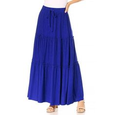 Women's Casual Elastic High Waist Solid A Line Layer Ruffle Swing Maxi Skirt,igh waisted skirts for women, layered frill trim swing skirts, ruffle pleated maxi skirts, long flowy skirts above ankle length, elastic waist with drawstring decoration, casual loose fit Size Chart(Inches) / HSK01489S => Length: 27/ Waist: 25-26 M => Length: 27.5/ Waist: 27-28 L => Length: 28/ Waist: 29-30 1XL => Length: 28.5/ Waist: 30-32 Color: Blue.  Gender: female.  Age Group: adult. Flowy Tiered Skirt In Solid Color, Blue Tiered Skirt For Spring, Casual Blue Tiered Bottoms, Solid Color Ruffled Maxi Skirt, Tiered Gathered Skirt In Solid Color, Solid Color Tiered Flowy Skirt, Blue Tiered Bottoms With Elastic Waistband, High Waist Blue Ruffled Skirt, Solid Color Tiered Gathered Skirt