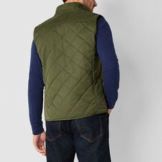 Stock up on layering essentials for cold weather with this stylish St. John's Bay men's quilted riding puffer vest. Made from a warm blend, this lined midweight vest comes with a full zip closure and front flap pockets. Wear it over a tee or sweater with jeans. Closure Type: ZipperPockets: 2 Front Flap PocketsWarmth Factor: MidweightApparel Length: 27.75 InchesOuterwear Length: ShortFiber Content: 74% Polyester, 15% Cotton, 11% NylonFabric Description: WovenFilling Content: 100% PolyesterLining… Fitted Quilted Outerwear For Outdoor Activities, Functional Solid Winter Vest, Winter Functional Solid Vest, Functional Solid Color Winter Vest, Casual Winter Hiking Vest, Casual Cotton Quilted Jacket For Outdoor, Cotton Vest Outerwear For Cold Weather, Casual Cold Weather Outerwear Vest, Quilted Cotton Outerwear For Outdoor Activities