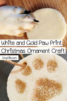 a white and gold paw print on a christmas ornament craft for kids to make