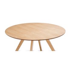 a round wooden table with two legs and a circular top, on a white background