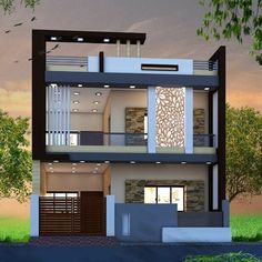 this is a 3d rendering of a modern house with balconyes and balconies