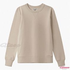 Qteee - Cotton Retro Round Neck Pullover Casual Sporty Couple Solid Color Base Sweater Beige Crew Neck Sweatshirt For Loungewear, Casual Beige Crew Neck Sweater, Classic Crew Neck Plain Sweater, Cream Crew Neck Sweater For Loungewear, Classic Plain Crew Neck Sweater, Casual Beige Crew Neck Sweatshirt, Classic Beige Long Sleeve Sweatshirt, Classic Long Sleeve Beige Sweatshirt, Casual Cream Crew Neck Sweater