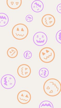 an orange and purple pattern with different faces